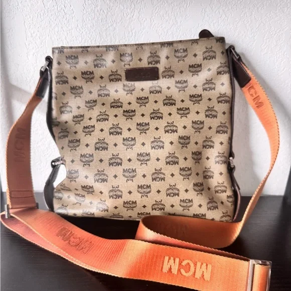 MCM Tan Visetos Logo Messenger Bag - Picture 2 of 3